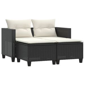 vidaXL Canap&eacute; de jardin 2 places avec tabourets noir r&eacute;sine tress&eacute;e