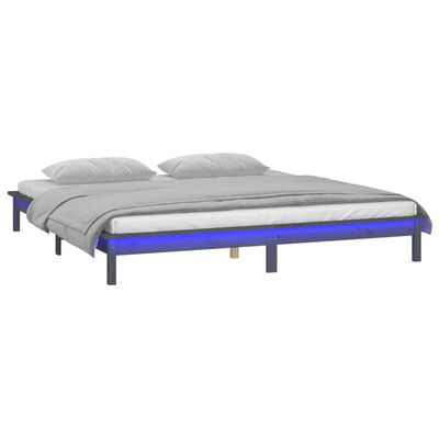 vidaXL Cadre de lit à LED gris 135x190 cm double bois massif