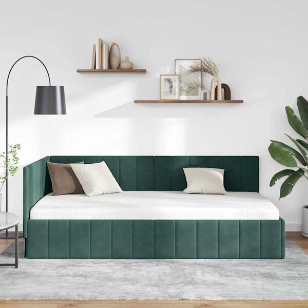 vidaXL Cadre de lit d'angle Vert fonc&eacute; 90 cm x 190 cm Velours