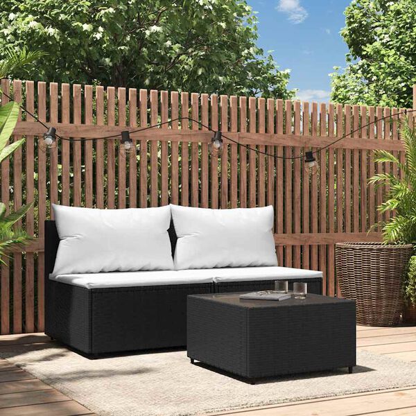 vidaXL Salon de jardin 3 pcs avec coussins Noir R&eacute;sine tress&eacute;e