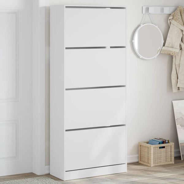 vidaXL Armoire &agrave; chaussures 4 tiroirs rabattables blanc 80x34x187,5 cm