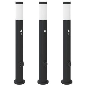 vidaXL Bornes lumineuses avec d&eacute;tecteur et prise lot de 3 80 cm acier inoxydable IP44