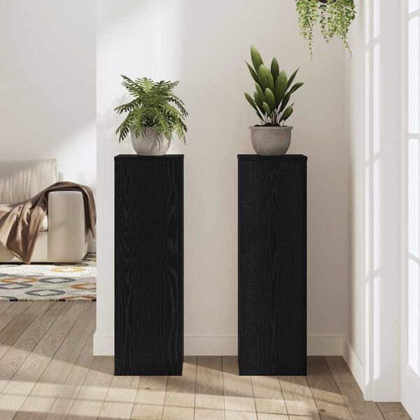 vidaXL Support de Plante 2 pcs Ch&ecirc;ne noir 25 x 25 x 80 cm