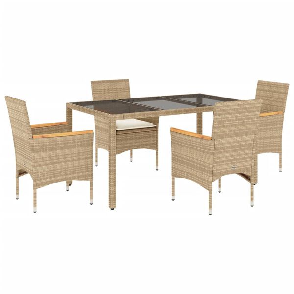 vidaXL Ensemble &agrave; manger de jardin et coussins 5 pcs beige rotin verre