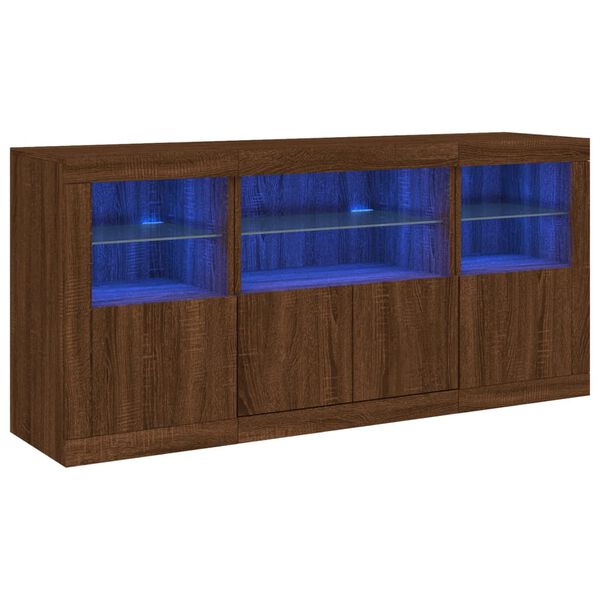 vidaXL Buffet avec lumi&egrave;res LED ch&ecirc;ne marron 142,5x37x67 cm