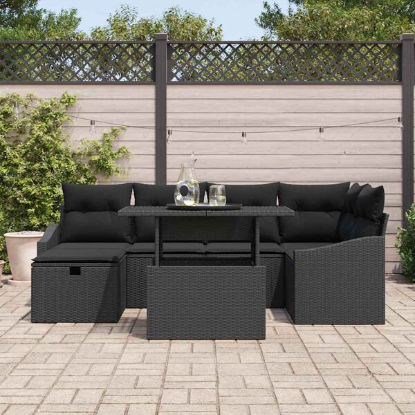 vidaXL Ensemble de canap&eacute; de jardin avec coussin 7 pcs Noir polyrotin