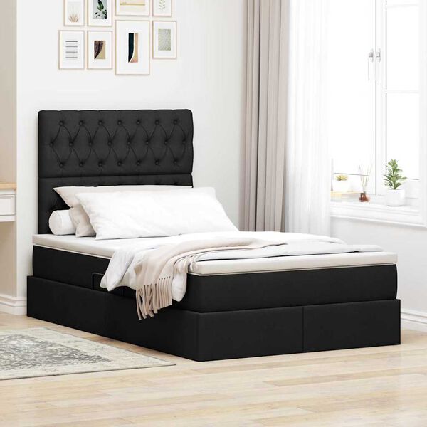 vidaXL Lit avec rangement et matelas Noir 120 x 190 cm tissu