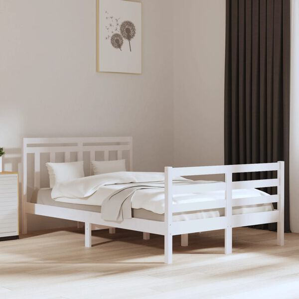 vidaXL Cadre de lit sans matelas blanc 135x190 cm bois massif