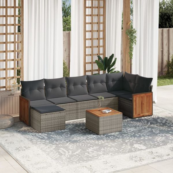 vidaXL Salon de jardin 8 pcs avec coussins gris r&eacute;sine tress&eacute;e