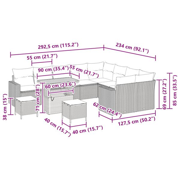 vidaXL Ensemble de canap&eacute; de jardin avec coussin 12 pcs Noir