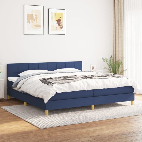vidaXL Sommier &agrave; lattes de lit avec matelas Bleu 200x200 cm Tissu