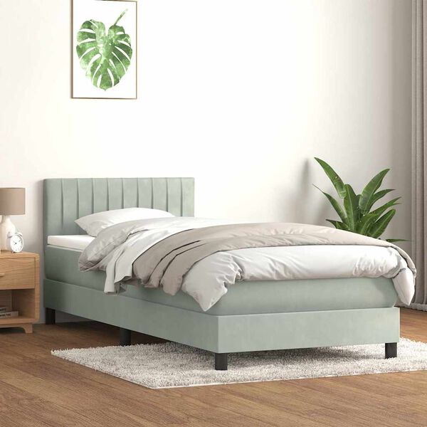 vidaXL Sommier &agrave; lattes de lit et matelas et LED gris clair 90x220 cm velours