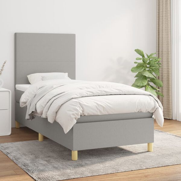 vidaXL Sommier &agrave; lattes de lit avec matelas Gris clair 80x200 cm Tissu