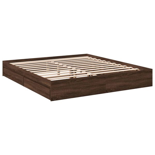 vidaXL Cadre de lit avec tiroirs sans matelas ch&ecirc;ne marron 180x200 cm