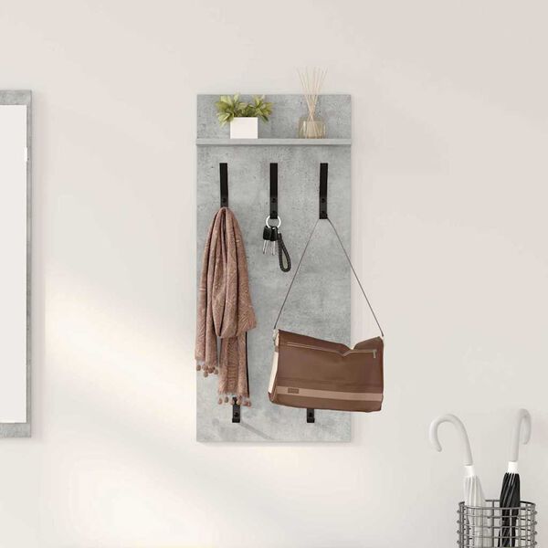 vidaXL Porte-manteau mural avec &eacute;tag&egrave;re Gris b&eacute;ton 40 x 10 x 90 cm