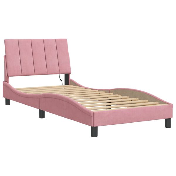 vidaXL Cadre de lit avec LED sans matelas Hanko rose 90x200 cm velours