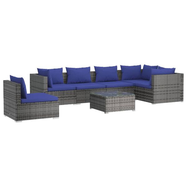 vidaXL Salon de jardin 7 pcs avec coussins r&eacute;sine tress&eacute;e gris
