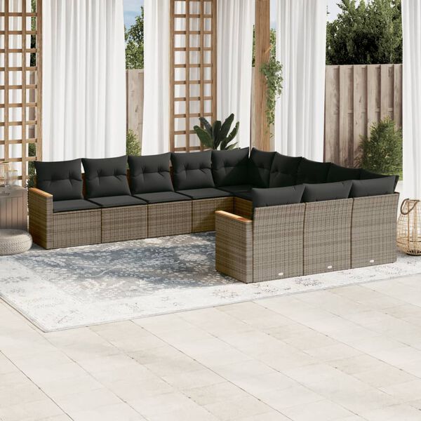 vidaXL Salon de jardin 11 pcs avec coussins gris r&eacute;sine tress&eacute;e
