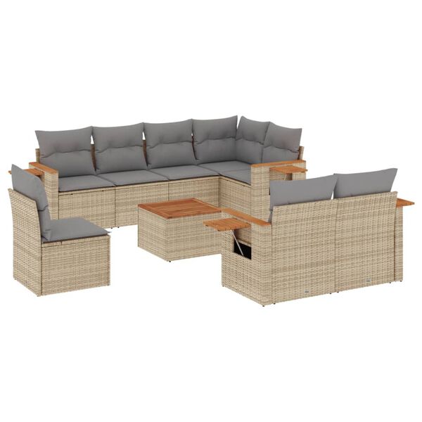 vidaXL Salon de jardin avec coussins 9 pcs beige r&eacute;sine tress&eacute;e