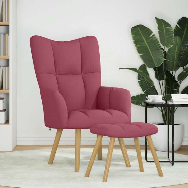 vidaXL Chaise de relaxation avec repose-pied Rouge bordeaux Tissu