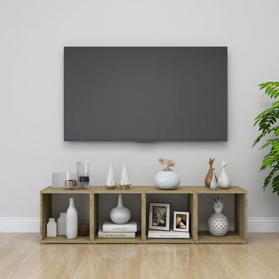 vidaXL Meuble TV blanc et chêne sonoma 37x35x37 cm bois d’ingénierie