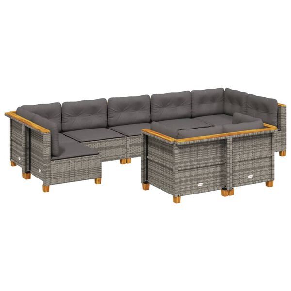 vidaXL Salon de jardin 9 pcs avec coussins gris r&eacute;sine tress&eacute;e