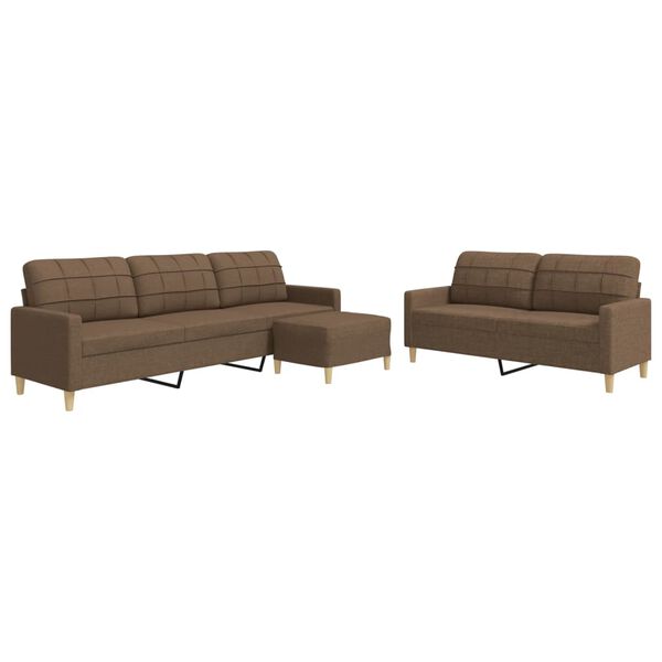vidaXL Ensemble de canap&eacute;s 3 pcs avec repose-pied marron tissu
