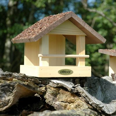 dobar Mangeoire à oiseaux en forme de maison avec toit en écorce