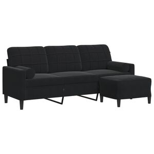 vidaXL Canap&eacute; &agrave; 3 places avec repose-pieds Noir 180 cm Velours