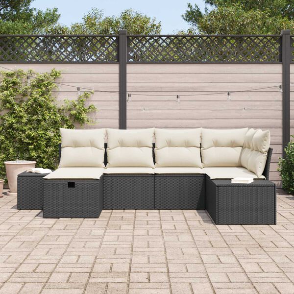 vidaXL Ensemble de canapé de jardin avec coussin 6 pcs Noir polyrotin