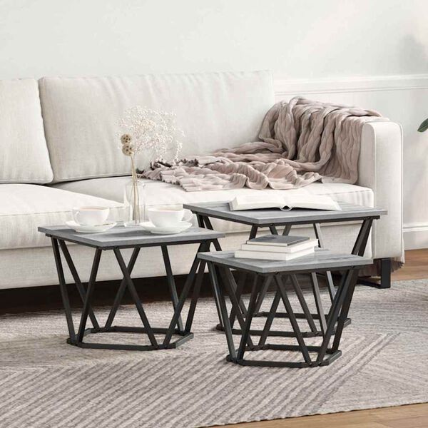 vidaXL Table basse 3 pcs Sonoma gris 50 x 50 x 40 cm