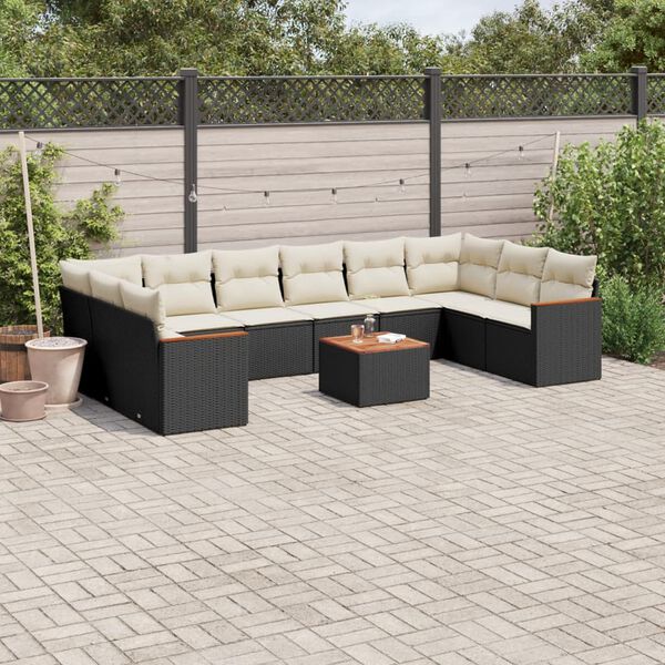 vidaXL Salon de jardin 11 pcs avec coussins noir r&eacute;sine tress&eacute;e