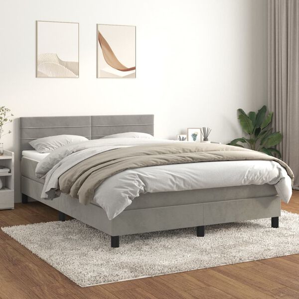 vidaXL Sommier &agrave; lattes de lit et matelas Gris clair 140x200cm Velours