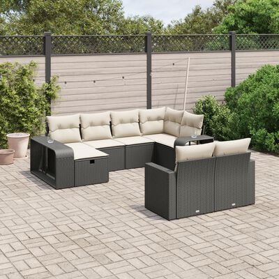 vidaXL Salon de jardin 10 pcs avec coussins noir résine tressée