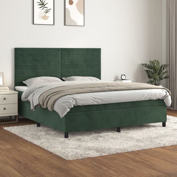 vidaXL Sommier &agrave; lattes de lit et matelas Vert fonc&eacute; 160x200cm Velours