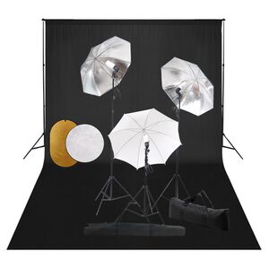 vidaXL Kit de studio photo avec lampes toile de fond et r&eacute;flecteur