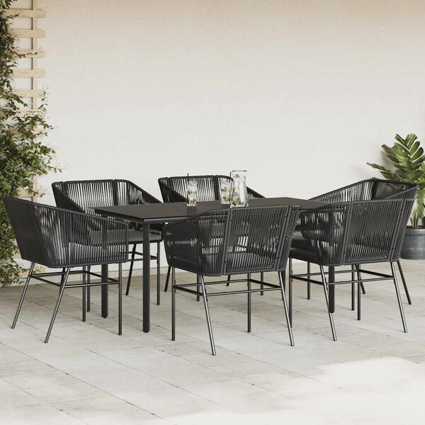 vidaXL Ensemble &agrave; manger de jardin coussins 7pcs noir poly rotin verre