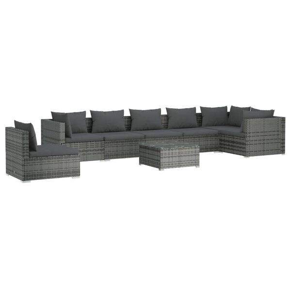 vidaXL Salon de jardin 8 pcs avec coussins Résine tressée Gris