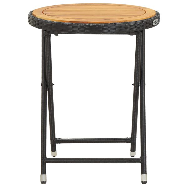 vidaXL Table &agrave; th&eacute; Noir 60 cm R&eacute;sine tress&eacute;e et bois d'acacia solide