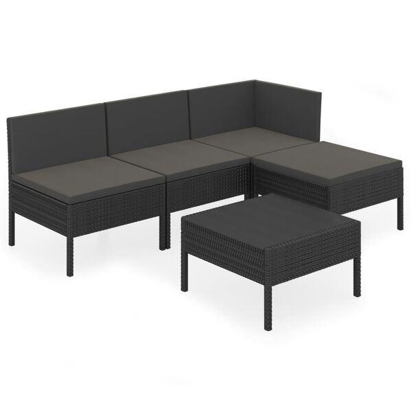 vidaXL Salon de jardin 5 pcs avec coussins résine tressée noir