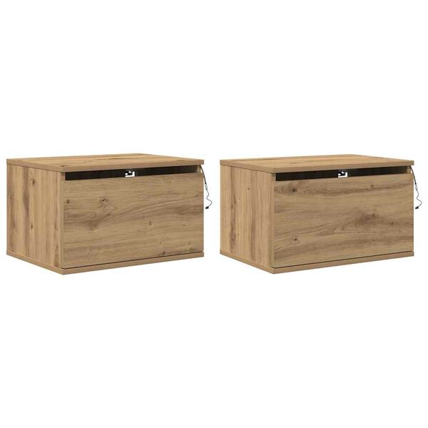 vidaXL Cabinet de chevet mural 2 pcs Ch&ecirc;ne artisanal 50 x 36 x 30 cm