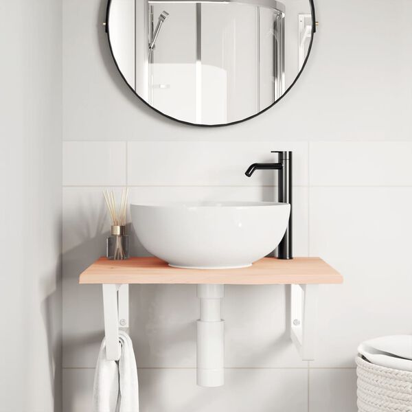 vidaXL &Eacute;tag&egrave;re de vasque murale acier et bois de ch&ecirc;ne massif