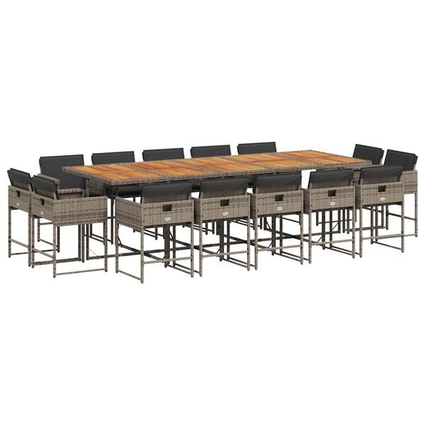 vidaXL Ensemble &agrave; manger de jardin 15 pcs coussins gris r&eacute;sine tress&eacute;e