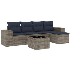 vidaXL Ensemble de canap&eacute; de jardin 6 pcs avec coussins gris r&eacute;sine tress&eacute;e