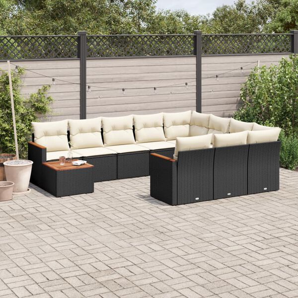 vidaXL Salon de jardin 11 pcs avec coussins noir r&eacute;sine tress&eacute;e