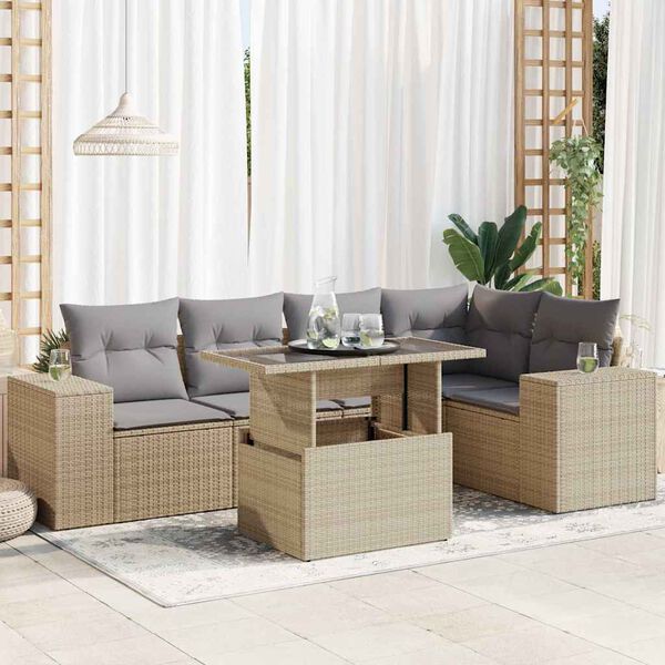vidaXL Salon de jardin avec coussins 6 pcs beige r&eacute;sine tress&eacute;e
