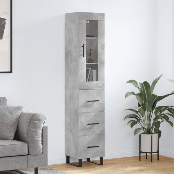 vidaXL Buffet haut Gris b&eacute;ton 34,5x34x180 cm Bois d'ing&eacute;nierie