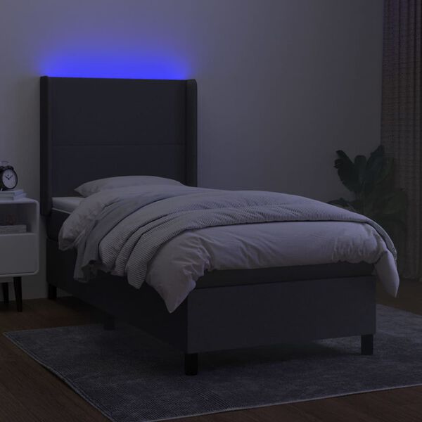vidaXL Sommier &agrave; lattes de lit matelas LED Gris fonc&eacute; 100x200 cm Tissu