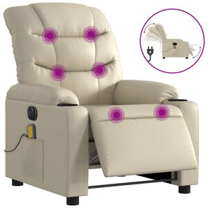 vidaXL Fauteuil de massage inclinable &eacute;lectrique cr&egrave;me similicuir