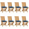 vidaXL Chaises pliantes avec coussins bleus, 8 pi&egrave;ces, en bois de teck massif